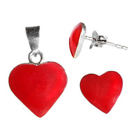 Cargar imagen en el visor de la galería, Schmuckset Herz rot Koralle 925er Sterling Silber Anhänger Ohrstecker Ohrringe Damen Schmuck
