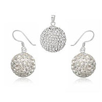 Cargar imagen en el visor de la galería, Glitzerschmuckset weiß Kristall Glitzerkugel Anhänger Ohrringe Zirkonia 925er Silber Damen Schmuck
