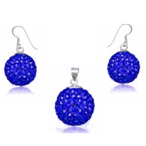 Glitzerschmuckset safir blau Kristall Glitzerkugel Anhänger Ohrringe Zirkonia 925er Silber Damen