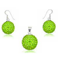 Cargar imagen en el visor de la galería, Glitzerschmuckset Peridot hell grün Kristall Glitzerkugel Anhänger Ohrringe Zirkonia 925 Silber
