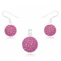 Cargar imagen en el visor de la galería, Glitzerschmuckset rosa Kristall Glitzerkugel Anhänger Ohrringe Zirkonia 925 Silber Damen Schmuck
