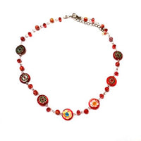 Cargar imagen en el visor de la galería, Muranoglas Glitzer Glasperlen Perlen Kette Damen Schmuck 42-50 cm nickelfrei rot bunt Blumen
