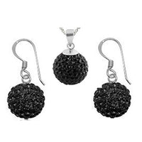 Cargar imagen en el visor de la galería, Glitzerschmuckset jet schwarz Kristall Glitzerkugel Anhänger Ohrringe Zirkonia 925 Silber Damen
