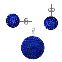 Cargar imagen en el visor de la galería, Glitzerschmuckset safir blau Kristall Glitzerkugel Anhänger Ohrstecker Zirkonia 925 Silber Damen
