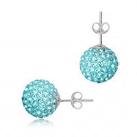 Cargar imagen en el visor de la galería, Glitzerschmuckset hell blau Kristall Glitzerkugel Anhänger Ohrstecker Zirkonia 925 Silber Damen
