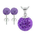 Glitzerschmuckset Amethyst lila Kristall Glitzerkugel Anhänger Ohrstecker Zirkonia 925 Silber Damen