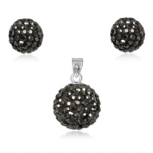 Glitzerschmuckset Black Diamond grau Kristall Glitzerkugel Anhänger Ohrstecker Zirkonia 925 Silber