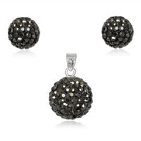 Cargar imagen en el visor de la galería, Glitzerschmuckset Black Diamond grau Kristall Glitzerkugel Anhänger Ohrstecker Zirkonia 925 Silber
