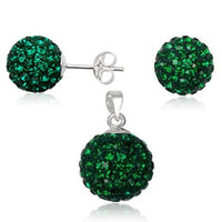 Cargar imagen en el visor de la galería, Glitzerschmuckset Emerald dunkel grün Kristall Glitzerkugel Anhänger Ohrstecker Zirkonia Silber
