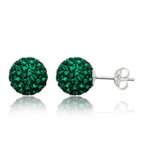 Cargar imagen en el visor de la galería, Glitzerschmuckset Emerald dunkel grün Kristall Glitzerkugel Anhänger Ohrstecker Zirkonia Silber
