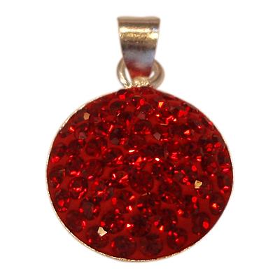 Glitter Crystal Circle Red Silver Pendant 925 Sterling Silver Women's Jewelry