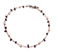 Load image into Gallery viewer, Schmuckset Kette Armband Perlen oval Splittsteine dunkelrot 925er Sterling Silber orange
