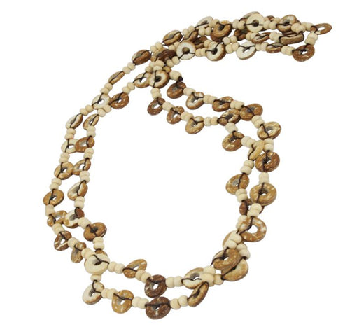 Wooden necklace, brown, white, light, coconut wood necklace, cotton wood necklace, long, women's jewelry