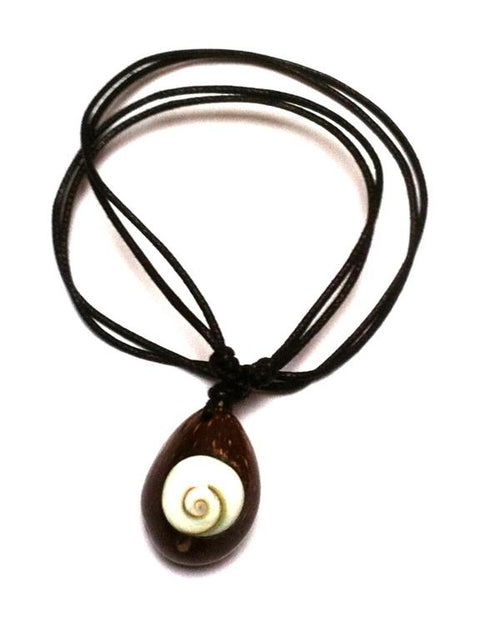 Shiva eye necklace, drop design, three-dimensional, coconut wood rim, waxed cotton, adjustable Shiva eye