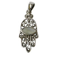 Load image into Gallery viewer, Silberanhänger Anhänger Perlmutt weiß Mandel Hand 925er Sterling Silber Ornamente Damen Schmuck Kette
