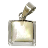 Load image into Gallery viewer, Perlmutt Anhänger quadratisch Damenanhänger 925er Sterlingsilber weiß Rand glänzend
