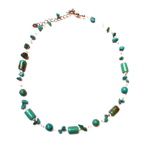 Necklace with stone chips, beads, howlite, women's jewelry, turquoise, 42-48 cm, nickel-free, cylinder