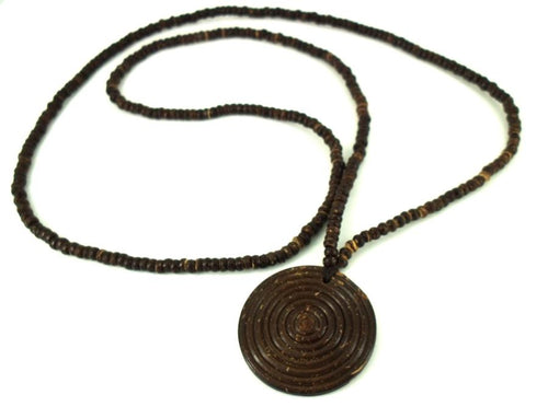 Spiral wooden necklace, coconut wood, brown, unisex, hand-carved, 86 cm 