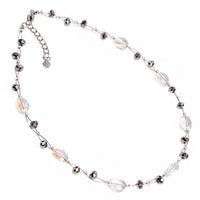 Cargar imagen en el visor de la galería, Kette Glasperlen oval Glitzer Schmuck weiß silber facettiert schillernd 42- 48 cm nickelfrei
