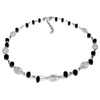 Cargar imagen en el visor de la galería, Kette Glasperlen oval Glitzer Schmuck weiß schwarz facettiert schillernd 42- 48 cm nickelfrei
