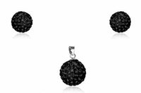 Cargar imagen en el visor de la galería, Glitzerschmuckset jet schwarz Kristall Glitzerkugel Anhänger Ohrstecker Zirkonia 925 Silber Damen
