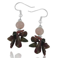 Load image into Gallery viewer, Schmuckset rosa grün braun Kette Ohrringe Perlen Splittsteine 925er Sterling Silber
