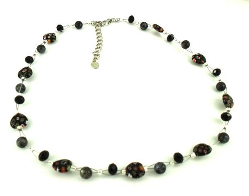 Muranoglas Glasperlen schwarz bunt Glitzer Herz Perlen Kette Damen Schmuck 42-50 cm nickelfrei