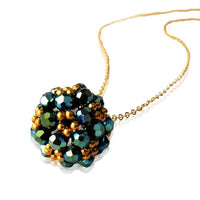 Cargar imagen en el visor de la galería, Brass Kette Glaskristalle Kugel türkis facettiert Glitzer Schmuck gold nickelfrei Blumenmuster
