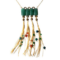 Load image into Gallery viewer, Brass Ethno Collier Kette Edelsteine Seidenfaden grün blau orange nickelfrei Designer Schmuck
