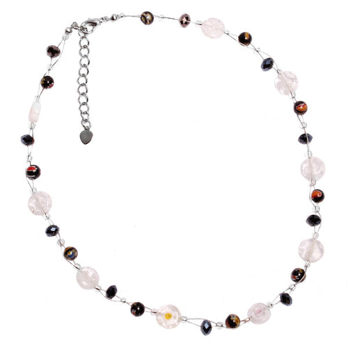 Muranoglas Glasperlen schwarz transparent Glitzer Perlen Kette Damen Schmuck 42-50 cm nickelfrei