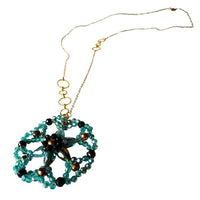 Cargar imagen en el visor de la galería, Brass Kette türkis schwarz Anhänger Blume Glaskristalle facettiert gold nickelfrei Glitzer Schmuck
