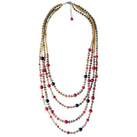 Load image into Gallery viewer, Kette rot grau gelb Edelsteine Glas Beads Perlen 68-71 cm nickelfrei vierlagig Schmuck
