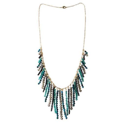 Designer Kette Stäbchen türkis schwarz gold Brass Steine Glaskristalle 72 cm nickelfrei Schmuck