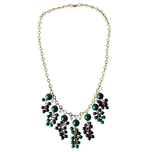 Kette Kugeln Trauben grün schwarz Brass Edelsteine Kristalle nickelfrei Ethno Designer Schmuck