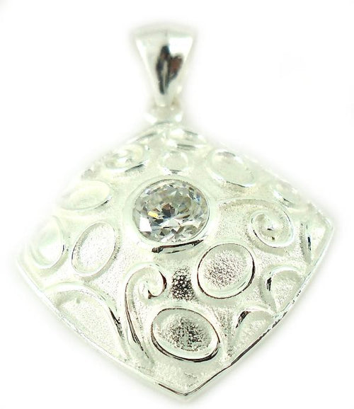 Silberanhänger weiß Zirkonia Raute Muster gewölbt 925er Sterling Silber Glitzer Anhänger Damen