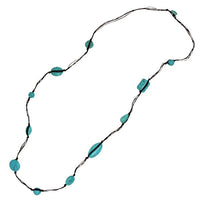 Cargar imagen en el visor de la galería, Baumwollkette braun Kette gewachst Baumwolle Türkis Stein Perlen rund oval eckig 75 cm
