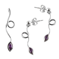 Cargar imagen en el visor de la galería, Schmuck Set Zirkonia lila Blatt Stil Anhänger Ohrstecker Silber 925er Sterling
