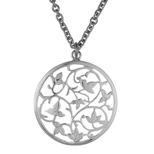 Brass Kette 62 cm Anhänger filigran Blätter Ranken 30 mm Karabiner nickelfrei silber