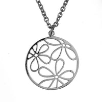 Load image into Gallery viewer, Brass Kette 62 cm Anhänger filigran Blumen 20 mm Karabiner nickelfrei silber
