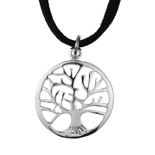 Brass Kette 43 cm Anhänger filigran Baum verzweigt 25 mm Karabiner Lederband verstellbar