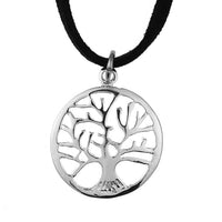 Load image into Gallery viewer, Brass Kette 43 cm Anhänger filigran Baum verzweigt 25 mm Karabiner Lederband verstellbar
