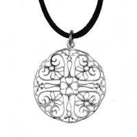 Load image into Gallery viewer, Brass Kette 43 cm Anhänger filigran Kreuz 30 mm Karabiner Lederband verstellbar
