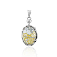 Load image into Gallery viewer, Zirkonia Anhänger Silberschmuck mit großem, oval facettiertem Zirkonia in 925er Sterling Silber Fassung, verziert mit kleinen gelben Steinen, präsentiert vor weißem Hintergrund.
