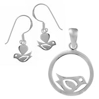 Cargar imagen en el visor de la galería, Silberschmuckset Vogel Herz Kreis 925 Sterling Silber Damen Schmuck Set Anhänger Ohrringe
