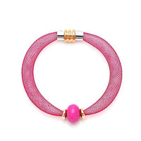 Load image into Gallery viewer, Set Kette Armband Stein Perle Nylon Schlauch Magnetverschluss zweilagig nickelfrei bunt neon
