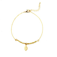 Cargar imagen en el visor de la galería, Set Kette Armband 18 karat vergoldet Perlen länglich Blatt grün nickelfrei Charm Anhänger
