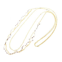 Load image into Gallery viewer, Kette 18 karat vergoldet zweilagig Gewebe Perlen lila wellig lang nickelfrei Karabiner
