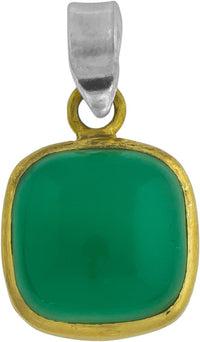 Load image into Gallery viewer, Silberanhänger vergoldet eckig Stein Onyx grün Anhänger 925 Sterling Silber
