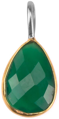Load image into Gallery viewer, Silberanhänger vergoldet Tropfen Stein Onyx grün facettiert 925 Sterling Silber Anhänger
