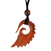 Cargar imagen en el visor de la galería, Kette Holz Flügel Spiralen Anhänger rotbraun Lederband Holzperlen verstellbar 75 cm
